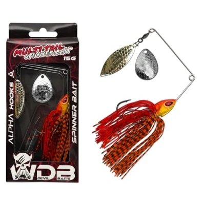 Abbildung von Wild Devil Baits Multi Tail Spinnerbait Spinner Bait Kunstköder Spin Jig Angelköder Barsch Hecht Zander (Red Devil, 15g)