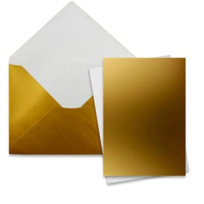 Abbildung von 25 Stück Karte mit Umschlag Set Einzel Karten Din A5 14,8 x 21 cm gold Brief Umschlägen C5 15,4 22 Nassklebung