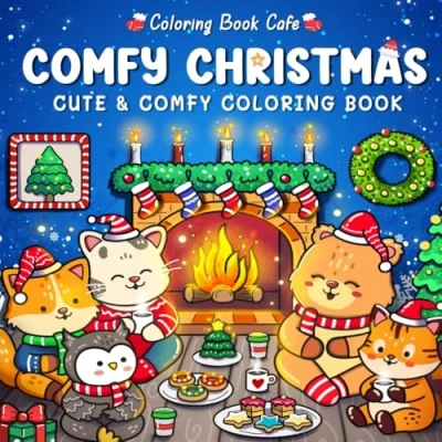Abbildung von Comfy Christmas: Cute and Cozy Coloring Book for Adults &amp; Teens Featuring Christmas Hygge Scenes with Adorable Animal Characters