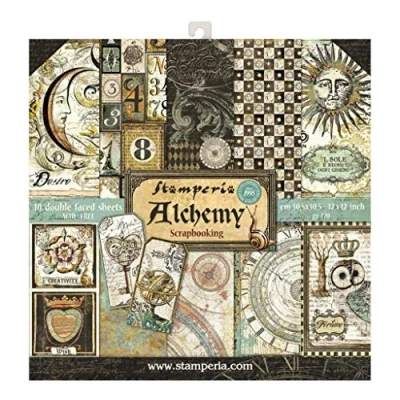 Abbildung von STAMPERIA SBBL34 Papierblock 10 Blätter doppelseitig Alchemie, Papier, Mehrfarbig, 30.5 x (12&quot; 12&quot;)