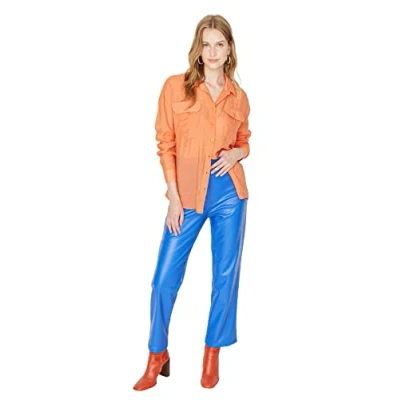 Abbildung von Trendyol Damen Regular Standard Hemdblusenkragen Webstoff Hemd, Orange, 36