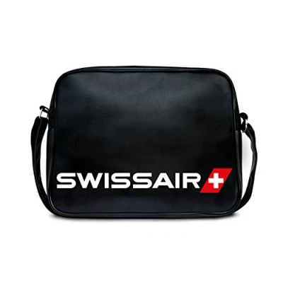 Abbildung von Logoshirt® Swissair I Logo Umhängetasche Schultertasche Retro Sporttasche Kunstleder Querformat schwarz Lizenziertes Originaldesign