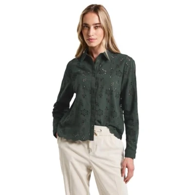 Abbildung von Street One Damen A345738 Hemdbluse mit Lochstickerei, Mid Green, 46