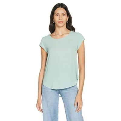 Abbildung von ONLY Damen Einfarbige Kurzarm Bluse Basic Rundhals Ausschnitt Blusen T Shirt Blouse Oberteil ONLVIC, Farben:Türkis, Größe:36