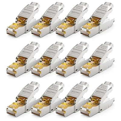 Abbildung von deleyCON 12x CAT 8 Netzwerkstecker RJ45 Werkzeuglos Geschirmt 40 Gbit/s Netzwerk Stecker für Starre Verlegekabel Rohkabel Steckverbinder Ethernet LAN DSL Patchkabel