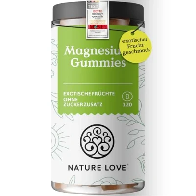 Abbildung von NATURE LOVE® Magnesiumcitrat Gummies 120 Stück ohne Zuckerzusatz 188 mg Magnesium pro Tagesdosis für Erwachsene, 126 Kinder Alternative zu Kapseln &amp; Tabletten vegan und laborgeprüft