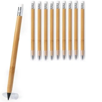 Abbildung von noTrash2003 Tintenloser Bleistift aus Bambus mit Graphitspitze und Radiergummi Ewiger ohne Anspitzen im 10er Set Langlebig Nachhaltig