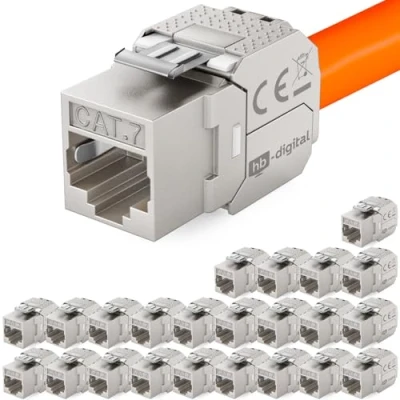 Abbildung von hb digital 24x Keystone RJ45 CAT 7 Modul Schneidklemme (LSA) auf Buchse STP bis zu 600MHz 10.000Mbit/s Einbaubuchse für 5e/6/6a/7 Ethernet LAN Netzwerkkabel Patchpanel Netzwerkdose