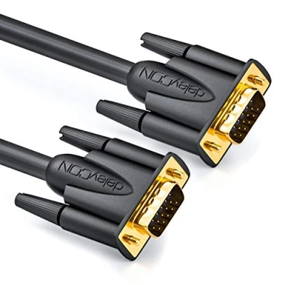 Abbildung von deleyCON 10m VGA Kabel 15 polig S Monitorkabel D Sub Stecker 1080p Full HD 3 fach geschirmt Knickschutz vergoldete Kontakte Schwarz