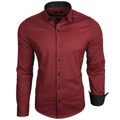 Abbildung von Baxboy Herren Hemd Langarm/Business Freizeit Hochzeit/Bügelleicht/Slim Fit/Anzug Kentkragen B 500, Farbe:Bordo, Größen:M