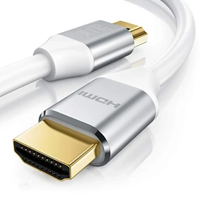 Abbildung von 1m HDMI Kabel 8k @ 120 Hz mit DSC 7680 x 4320 UHD II kompatibel zu 2.1 2.0a 2.0b 3D Ultra High Speed Ethernet Dynamic HDR10+ VRR ARC Blu Ray PS4 PS5 Xbox Weiß