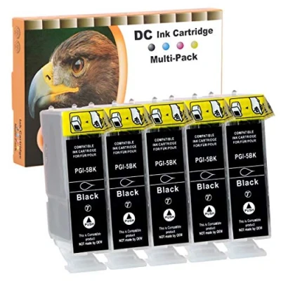 Abbildung von D&amp;C 5x 28ml Black Druckerpatronen Kompatibel für Canon PGI 5 BK Pixma MP520x MP530 MP600 MP600r MP610 MP800 MP800r MP810 MP830 MP970 MX700 MX850 iP3300 iP3500 iP4200 iP4200x iP4300 iP4500