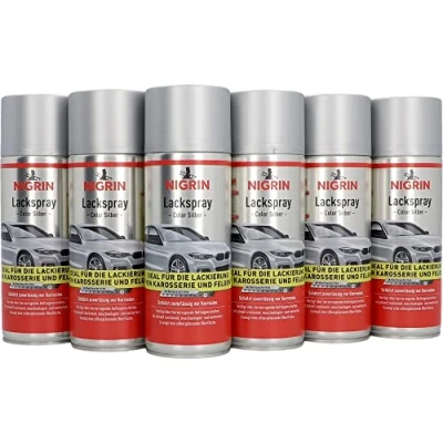 Abbildung von NIGRIN Lackspray, 6 x 400 ml, Autolack Silber, schützt Felgen und Karosserie vor Rost, schnell trocknend