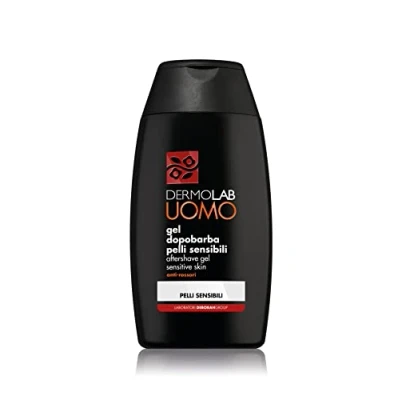 Abbildung von Dermolab Uomo Aftershave Gel für empfindliche Haut, beruhigende und feuchtigkeitsspendende Wirkung, beugt Hautrötungen nach der Rasur vor, dermatologisch getestet, 120 ml