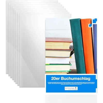 Abbildung von 20x Buchumschlag klar &amp; transparent Umschlag Hefthülle Buchschoner DIN A4 ideal für den Schutz von Büchern, Heften, Schulbüchern und Notizbüchern