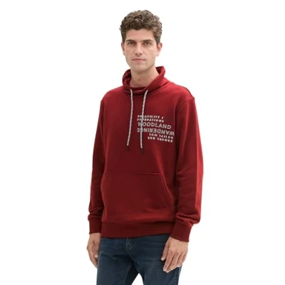 Abbildung von TOM Tailor Snood MIT Textprint Kapuzenpullover, Herren, Größe: Medium, Burgundy dark red
