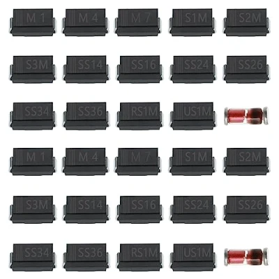 Abbildung von 300 Stück SMD Dioden Sortiertes Set, Gleichrichter/Fast Recovery/Schalten/Schottky Diode, 15 Werte, M1, M4, M7, S1M, S2M, S3M, SS14, SS16, SS24, SS26, SS34, SS36, RS1M, US1M, LL4148