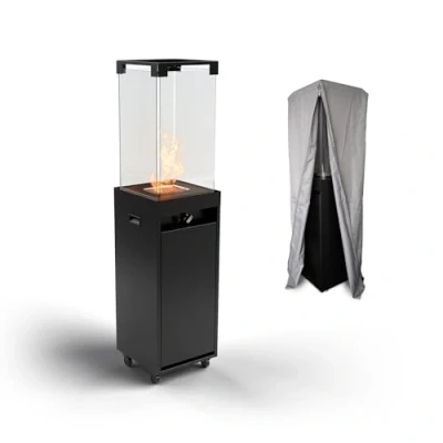 Abbildung von Planika Faro Terrassenheizer Gas schwarzer, 8kW tragbarer und freistehender, Propan Heizpilz für Ihren Garten Terrasse (Faro + Abdeckung), 36 x 150 cm