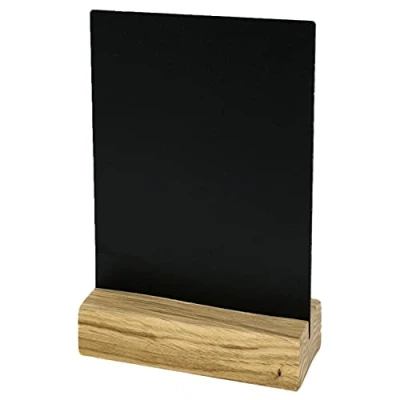 Abbildung von HMF 46450 Acryl Tischaufsteller Kreidetafel mit Holzfuß T Aufsteller DIN A6 Schwarz