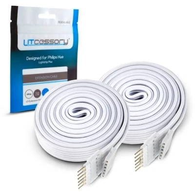 Abbildung von Litcessory Verlängerungskabel für Philips Hue Lightstrip Plus (1m, 2 Stück, Weiß STANDARD 6 POLIG V3)