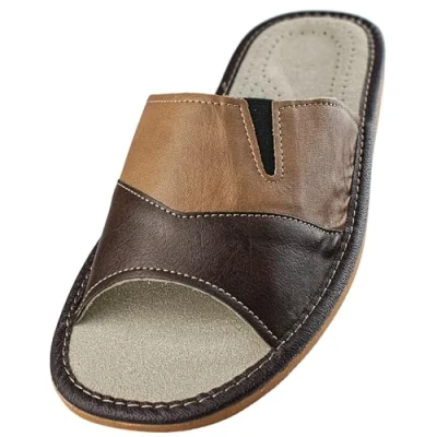 Abbildung von APREGGIO Hausschuhe Herren Leder Herrenhausschuhe Hausschuh Männer Pantoffel Pantoffeln Pantoletten Slipper Mann Braun Größe 45 EU