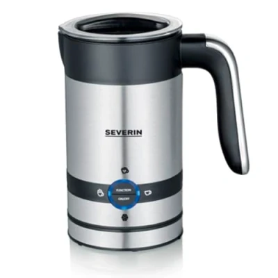 Abbildung von SEVERIN Milchaufschäumer, elektrischer Milchaufschäumer mit Antihaft Beschichtung, Milchschäumer für kaltes und warmes Aufschäumen, Edelstahl gebürstet/schwarz matt, SM 3584, 200 ml