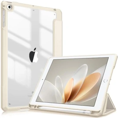 Abbildung von Fintie Hybrid Hülle mit Stifthalter für iPad 6. Generation 2018/ 5. Gen 2017/ Air 2/ 9.7&quot; Stoßfeste Schutzhülle transparenter Hartschale auf der Rückseite, Beige