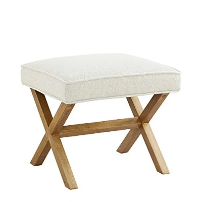Abbildung von Amazon Basics Rechteckig Moderner Polsterhocker mit X Design, Design der Mitte des Jahrhunderts, Leinen, 50,8 cm breit, Elfenbeinfarben (Früher Rivet)