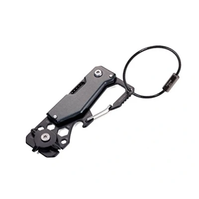 Abbildung von TROIKA TOOLINATOR KTL25/TI Mini Werkzeug 10 Funktionen Taschenmesser, Karabiner, Flaschenöffner, Schraubendreher, Sechskantschlüssel, ... Edelstahl titanfarben das ORIGINAL von