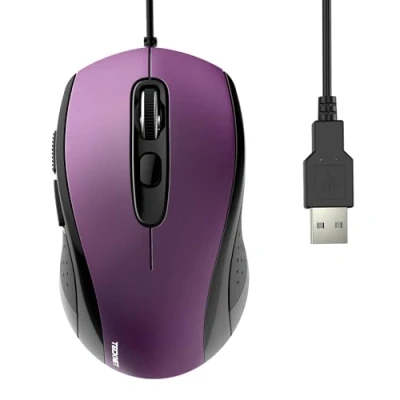 Abbildung von TECKNET Maus mit Kabel, 3600DPI Optical Business Mouse Ergonomische Kabelgebundene 6 Tasten, 4 Verstellbare DPI Level, USB Plug &amp; Play, für Laptop/PC/Mac Lila