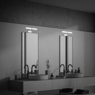 Abbildung von BRILONER LED Spiegelleuchte Bad, Spiegellampe 2 in 1 Montage, Schranklampe, Wandlampe, IP44, neutralweiße Lichtfarbe, 6W, Chrom Matt, 40 cm