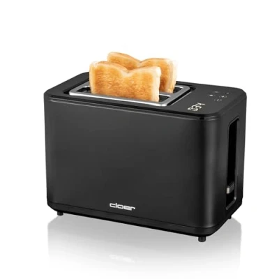 Abbildung von Cloer 3930 Digitaler Toaster für 2 Scheiben, Touch Funktion, 750 900 W, Restzeitanzeige, Auftaufunktion, Wiederaufwärmfunktion, Brötchenaufsatz, 7 Bräunungsstufen, Krümelschublade, schwarz