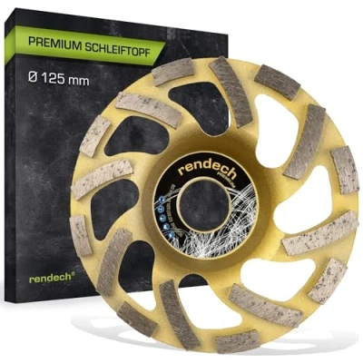 Abbildung von Premium Diamant Schleiftopf 125 mm für Winkelschleifer Diamantschleiftopf Beton, Naturstein, Granit, Stein uvm. rendech® Markenqualität