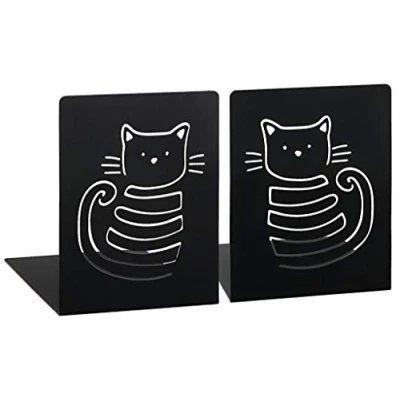 Abbildung von moses. libri_x Buchstützen MIAU, 2er Set Buchständer aus Metall, Zwei Schwarze Metall im Set, Mit wunderschön ausgestanzten Katzen, In Einer Geschenkbox, 16 cm x 12,5