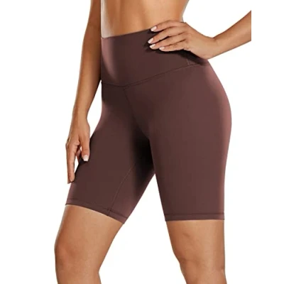 Abbildung von CRZ Yoga Womens Kurze Sporthose Laufshorts Sommer Radlerhose High Waist Fitness Shorts ButterLuxe 20cm Taupe 40