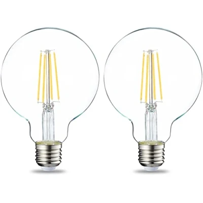Abbildung von Amazon Basics LED Leuchtmittel, Globe Form (G93), Edison Sockel E27, 7 W (entspricht 60 Glühbirne), Warmweiß, nicht dimmbar, klares Filament, 2Stück
