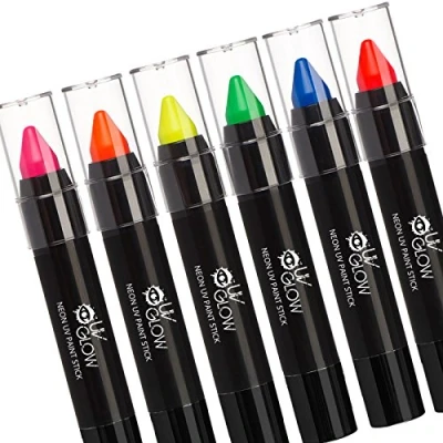 Abbildung von UV Glow Neon Farbstift, Gesichts und Körperfarbe Farben Echtes original Produkt: Leuchtet hell unter Licht (Set mit 6)