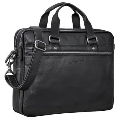 Abbildung von STILORD &#039;Brayson&#039; Businesstasche 15 Zoll Leder Laptoptasche Aktentasche zum Umhängen Trolley Aufsteckbar Echtes Vintage Leder, Farbe:schwarz