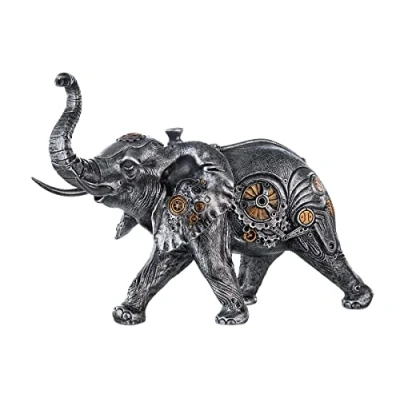 Abbildung von Casablanca modernes Design GILDE Skulptur Steampunk Elephant Kunstharz silberfarben 37041 Höhe 23 cm
