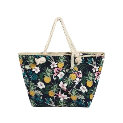 Abbildung von DonDon Badetasche XXL Familie Strandtasche Damen mit Reißverschluss Beach bag groß Blumen und Ananas