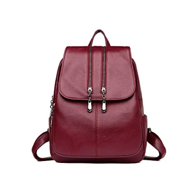 Abbildung von Kris Anna Damen Reißverschluss Casual Rucksack Handtasche aus PU Leder Weinrot EINWEG