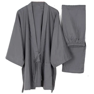 Abbildung von Fancy Pumpkin Männer japanischen Stil Roben dünne Kimono Pyjamas Anzug Meditation Set Grey Größe XL