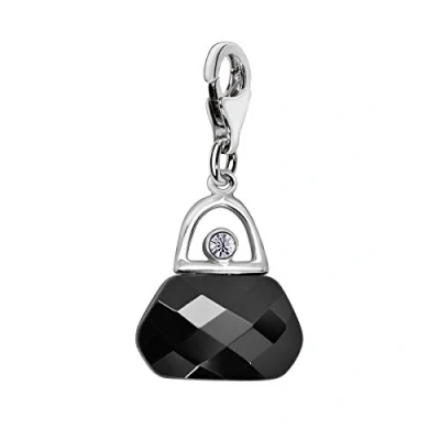 Abbildung von Quiges Charm Anhänger Kristall Jet Schwarz Zirkonia 3D Handtasche 925 Silber mit Karabinerverschluss für Bettelarmband