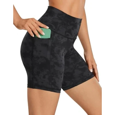 Abbildung von CRZ Yoga Naked Feeling Damen Kurze Leggings High Waist Radlerhose Fitness Sporthose mit Taschen 15cm Der Rauchtintennebel 38