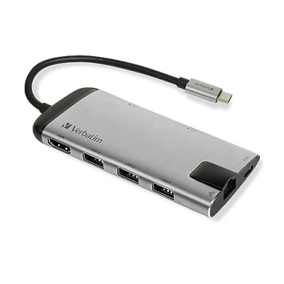 Abbildung von Verbatim USB C Multiport Adapter, Hub mit 3.0, HDMI 4K, SD/microSD, Gigabit Ethernet &amp; Schnelladeanschluss, Adapter für Laptop Macbook, Multimedia Adapterstecker