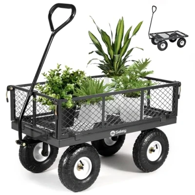 Abbildung von Sekey Bollerwagen Gartenwagen Titan 001 ECHT 300 KG Tragkraft, 3 in 1 Plattformwagen mit Vollgummi Luftreifen, Einfache Montage, Stabil und Rostfrei, 100L