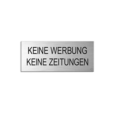 Abbildung von Briefkastenschild Keine Werbung Zeitungen 60x25 mm Aluminium gebürstet Edelstahl Optik vollflächig selbstklebend 29012 S