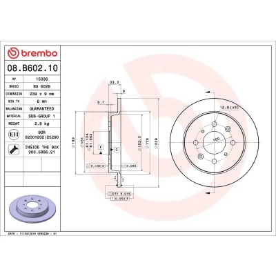 Abbildung von BREMBO COATED DISC LINE 08.9081.21 Bremsscheibe 258 10 5 voll beschichtet mit Schrauben HYUNDAI: ix20, KIA: Venga, Venga Box Body / Hatchback