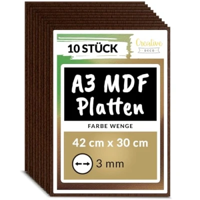 Abbildung von Creative Deco 10 x A3 MDF Platten Einseitig Lackiert Wenge 420 300 3 mm Dünne Holz Perfekt für Laser, CNC Router, Modellierung, Laubsäge