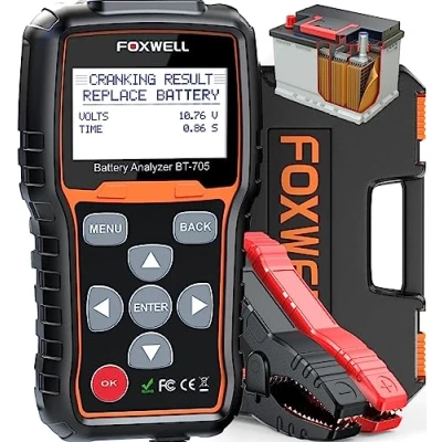 Abbildung von FOXWELL BT705 Batterietester auto 12V 24V, KFZ Autobatterie Tester 100 2000CCA Lasttester, Car Batterie Lade Anlasser System Autoatterie Analysator für Auto, SUV, Motorrad, LKW, Marine.